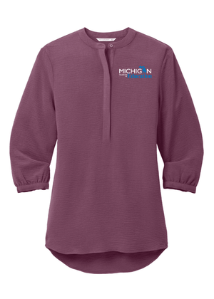Custom Printed Apparel | Women's 3/4 Sleeve Textured Crepe Tunic Blouse - Purple Mist | Michigan Department of Education - MI Dept of Ed - 19257