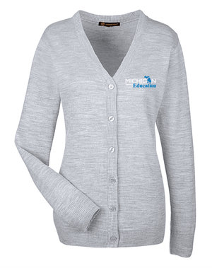 Custom Printed Apparel | Women's Button Up Cardigan Sweater - Heather Grey | Michigan Department of Education - MI Dept of Ed - 19257