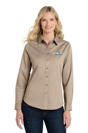 Michigan Department of Education Button Up Dress Shirt Stone front view