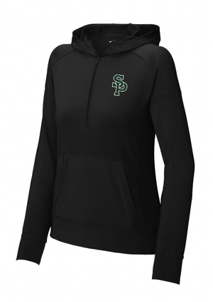 Custom Printed Apparel | Women's Custom 1/2 Zip - Black Hooded Stretch Performance | St. Patrick Baseball/Softball - SP Baseball Softball - 19209/19212
