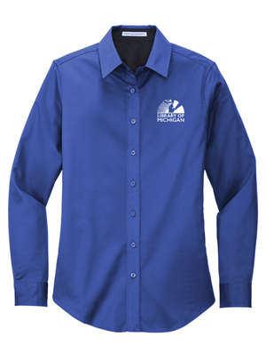 Custom Printed Apparel | Women's Custom Long Sleeve Button Up Shirt | Library of Michigan - Library of MI - 19463