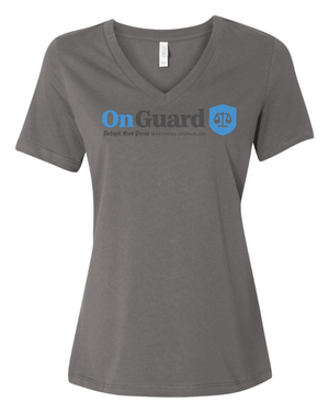Custom Printed Apparel | Women's Custom T-Shirt - Dark Grey V-Neck On Guard Print | Detroit Free Press - Detroit Free Press - 19558