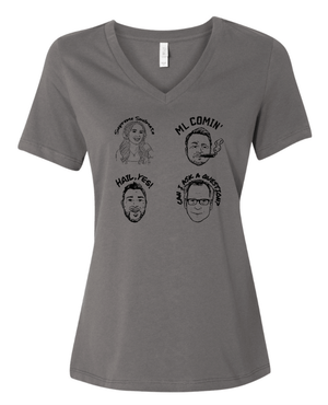 Custom Printed Apparel | Women's Custom T-Shirt - V-Neck Caricature Print | Soul of Detroit - Soul of Detroit - 19556