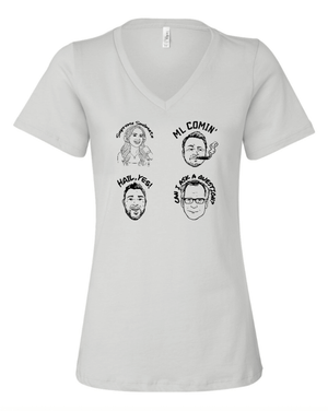 Custom Printed Apparel | Women's Custom T-Shirt - V-Neck Caricature Print | Soul of Detroit - Soul of Detroit - 19556