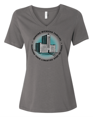Custom Printed Apparel | Women's Custom T-Shirt - V-Neck Circle Print | Detroit Free Press - Detroit Free Press - 19558
