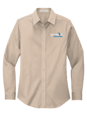 Custom Printed Apparel | Women's Long Sleeve Button Up Easy Care Shirt | Michigan Department of Education - MI Dept of Ed - 19257