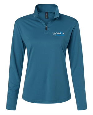 Custom Printed Apparel | Women's Long Sleeve Performance Polo - Pacific Blue | Michigan Department of Education - MI Dept of Ed - 19257