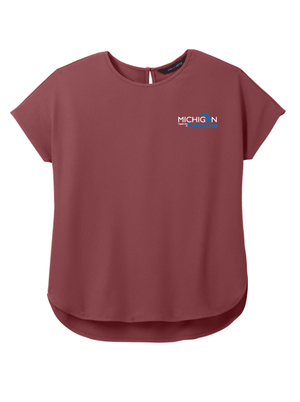 Custom Printed Apparel | Women's Short Sleeve Stretch Crepe Blouse | Michigan Department of Education - MI Dept of Ed - 19257
