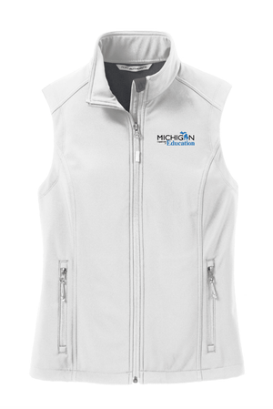 Custom Printed Apparel | Women's Soft Shell Vest - White | Michigan Department of Education - MI Dept of Ed - 19257