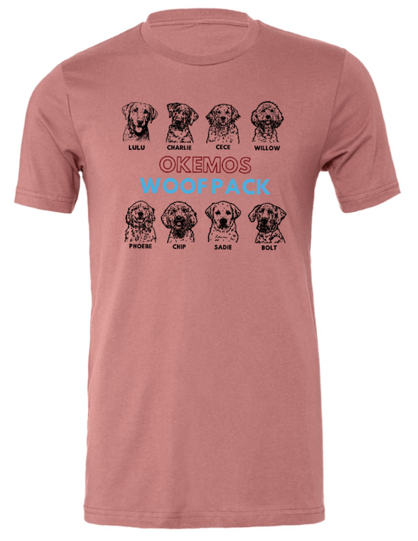 Custom Printed Apparel | Woof Pack 2025 - Woof Pack Dogs Adult T-Shirt (Mauve/Carolina Blue) - Woof Pack 2025 - 18247