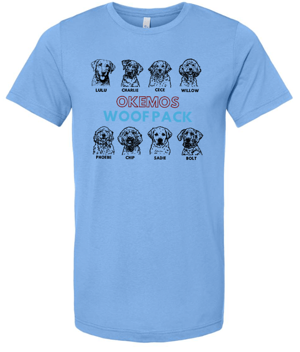 Custom Printed Apparel | Woof Pack 2025 - Woof Pack Dogs Adult T-Shirt (Mauve/Carolina Blue) - Woof Pack 2025 - 18247
