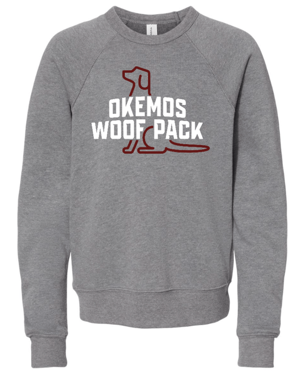 Custom Printed Apparel | Woof Pack 2025 - Woof Pack Logo Deep Heather Youth Crewneck Sweatshirt - Woof Pack 2025 - 18247