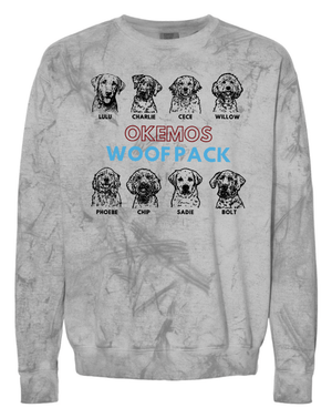 Custom Printed Apparel | Woof Pack Holiday 2025 - Adult Unisex Light Grey Crewneck "Woof Pack Dogs" - Woof Pack W25 - 18763