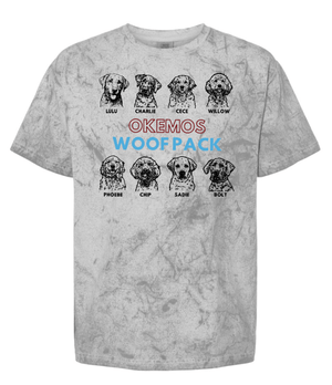 Custom Printed Apparel | Woof Pack Holiday 2025 - Adult Unisex T-Shirt "Woof Pack Dogs" (Grey/Light Blue) - Woof Pack W25 - 18763