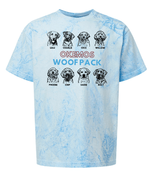 Custom Printed Apparel | Woof Pack Holiday 2025 - Youth Light Blue T-Shirt "Woof Pack Dogs" - Woof Pack W25 - 18763