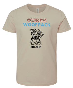 Custom Printed Apparel | Woof Pack Holiday 2025 - Youth Tan T-Shirt (CHOOSE YOUR DOG) - Woof Pack W25 - 18763