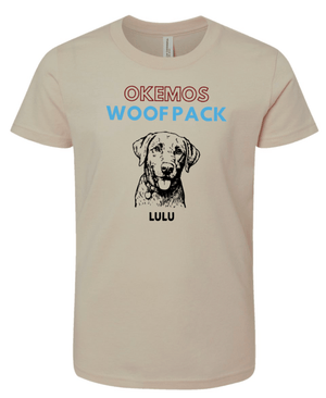 Custom Printed Apparel | Woof Pack Holiday 2025 - Youth Tan T-Shirt (CHOOSE YOUR DOG) - Woof Pack W25 - 18763