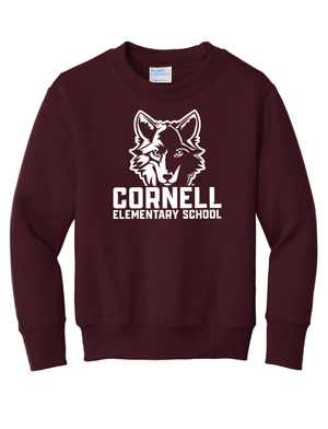 Custom Printed Apparel | Youth Crewneck Sweatshirt - Maroon | Cornell Elementary Spirit Wear - Cornell Elementary