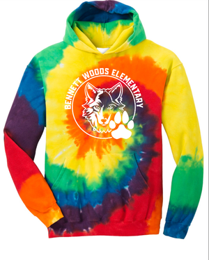 Custom Printed Apparel | Youth Custom Hoodie - Rainbow Tie Dye | Bennett Woods Elementary - Bennett Woods - 19184