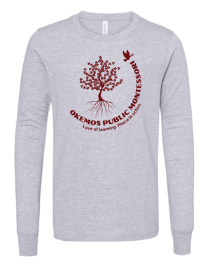 Custom Printed Apparel | Youth Custom T-Shirt - Grey Heather Long Sleeve | Okemos Public Montessori - OPM Spring - 19289