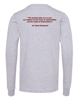 Custom Printed Apparel | Youth Custom T-Shirt - Grey Heather Long Sleeve | Okemos Public Montessori - OPM Spring - 19289