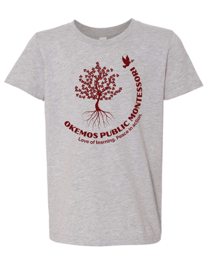Custom Printed Apparel | Youth Custom T-Shirt - Grey Heather | Okemos Public Montessori - OPM Spring - 19289