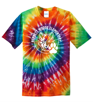 Custom Printed Apparel | Youth Custom T-Shirt - Rainbow Tie Dye | Bennett Woods Elementary - Bennett Woods - 19184