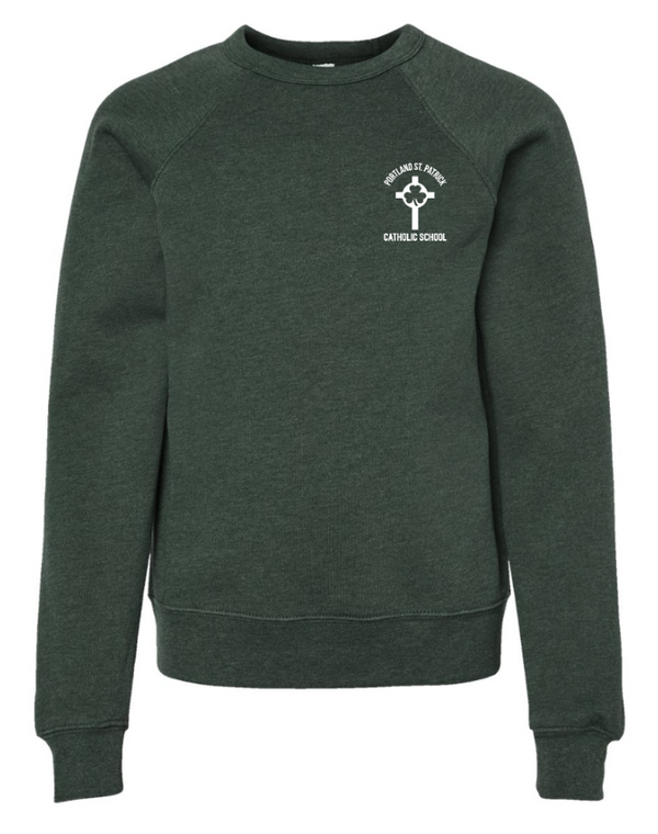 St. Patrick Winter Spirit Wear - Youth Fleece Crewneck Sweatshirt (Grey / Forest)