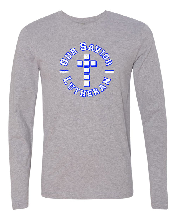 Our Savior Lutheran Long Sleeve T-shirt Circle (grey)