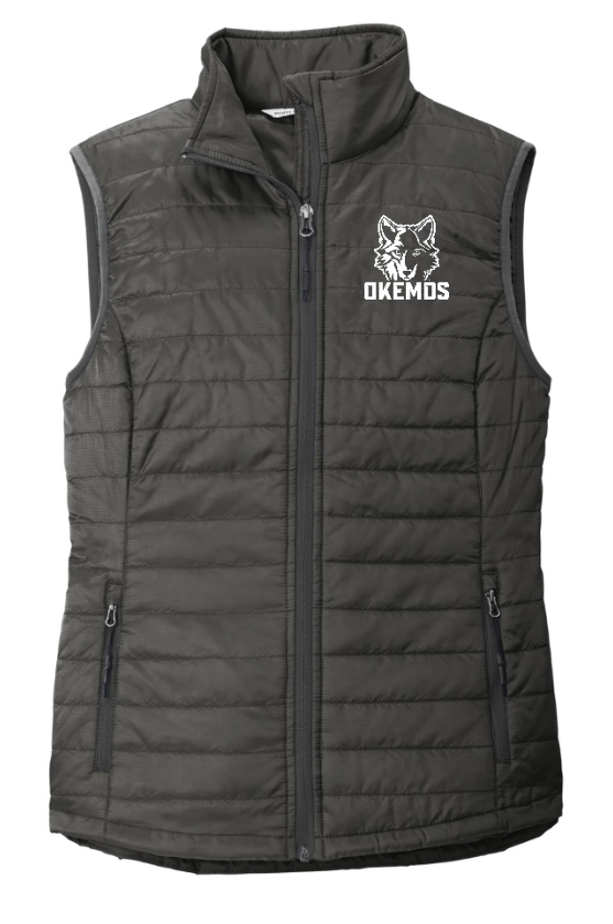 Okemos Staff - Grey Women's Puffy Vest w/White Embroidery