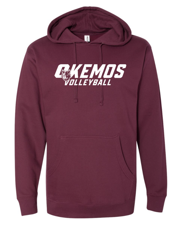 Okemos Volleyball - Maroon Hooded Sweatshirt w/White Print