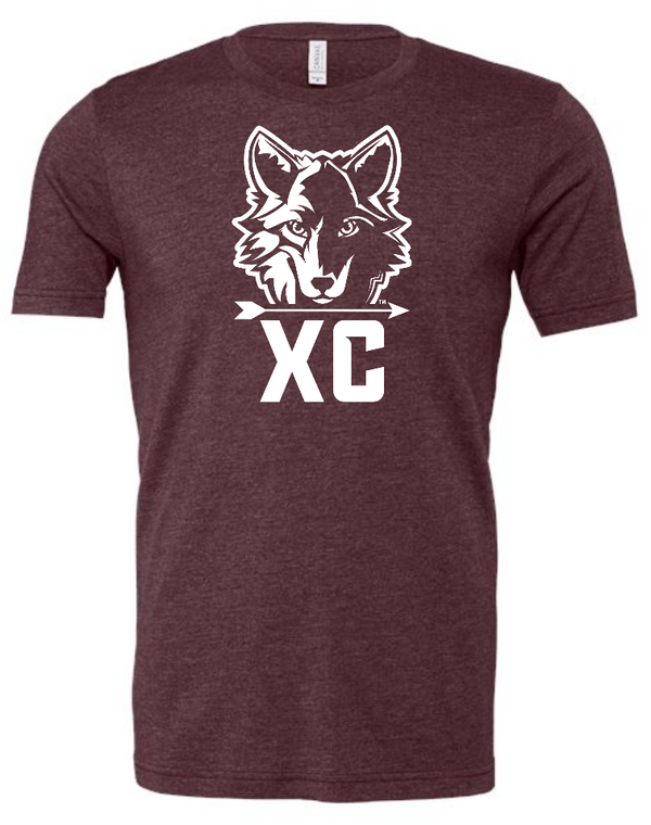 Okemos Cross Country - Heather Maroon Unisex Shirt XC Wolf Head Design