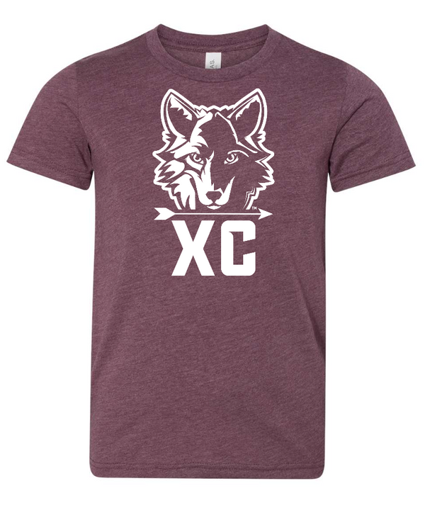 Okemos Cross Country - Youth Heather Maroon Unisex Shirt XC Wolf Head Design