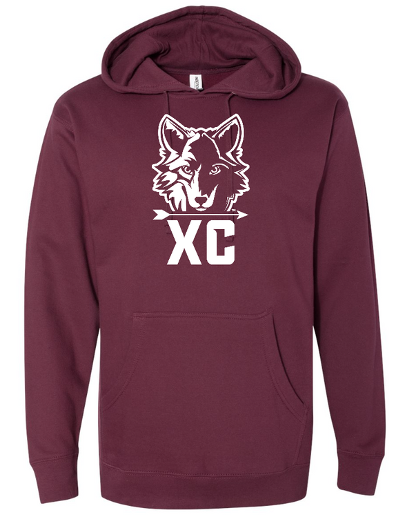 Okemos Cross Country - Maroon Unisex Hooded Sweatshirt w/XC Wolf Head Design