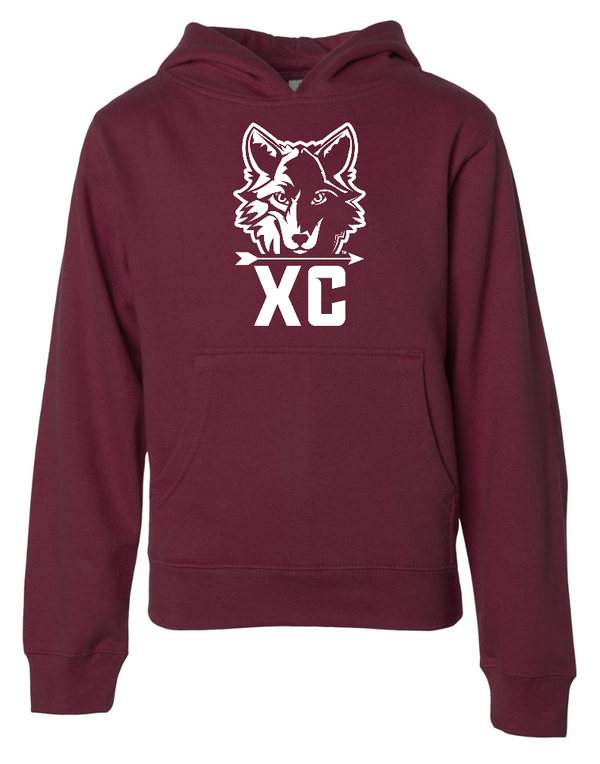 Okemos Cross Country - Youth Maroon Unisex Hooded Sweatshirt w/XC Wolf Head Design