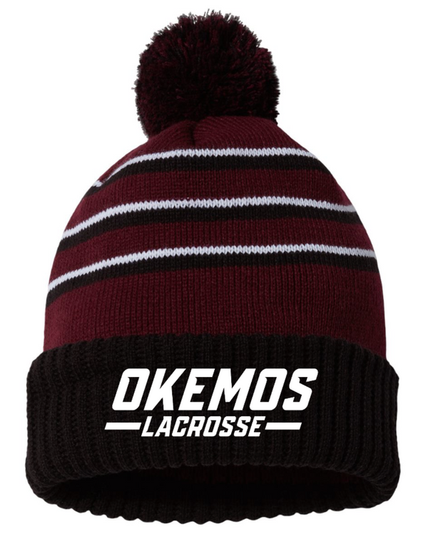 OHS Lacrosse - Embroidered Stripe Pom Cuffed Beanie
