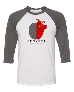 Custom Apparel - Screen Printing - Beckett Counseling - Baseball T-shirt (Grey) - Beckett Counseling