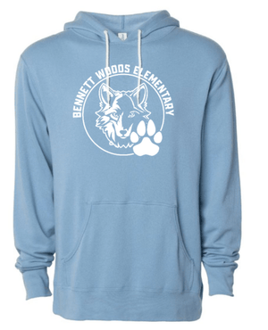 Custom Apparel - Screen Printing - Bennett Woods Elementary - Unisex Lightweight Hoodie - Blue - Bennett Woods Winter 2022