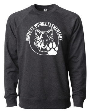 Custom Apparel - Screen Printing - Bennett Woods Elementary - Unisex Lightweight Sweatshirt - Charcoal - Bennett Woods Winter 2022