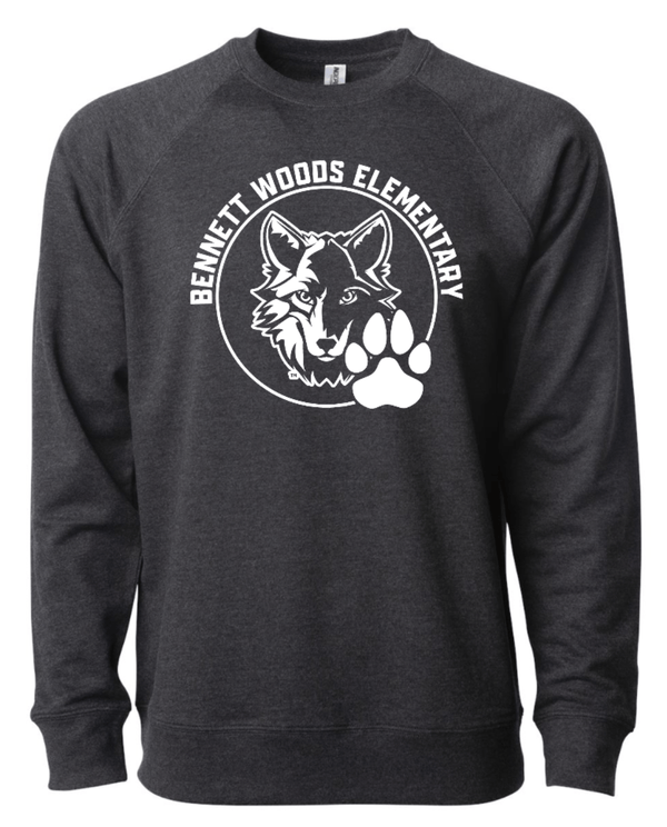 Custom Apparel - Screen Printing - Bennett Woods Elementary - Unisex Lightweight Sweatshirt - Charcoal - Bennett Woods Winter 2022