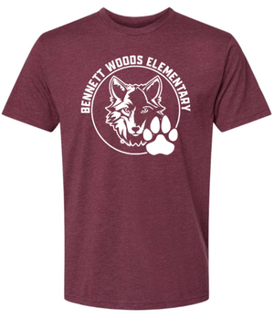 Custom Apparel - Screen Printing - Bennett Woods Elementary - Unisex T-Shirt - Maroon - Bennett Woods Winter 2022