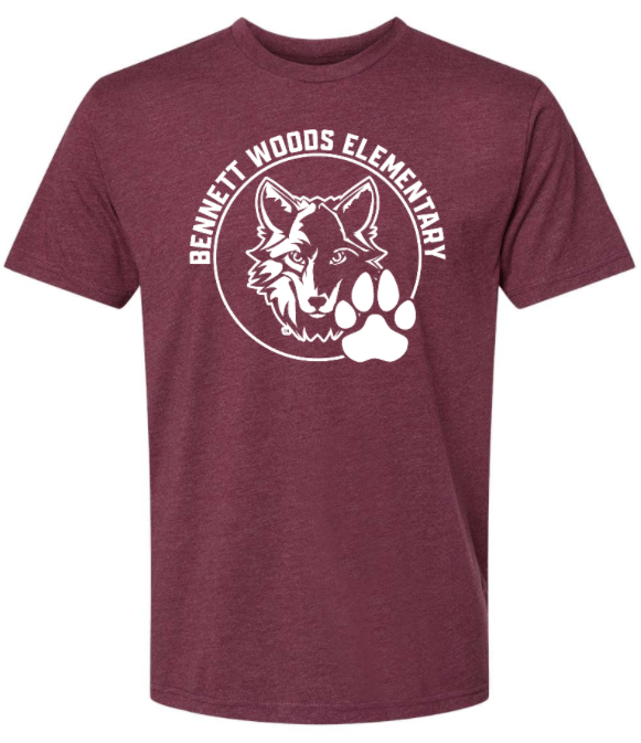 Custom Apparel - Screen Printing - Bennett Woods Elementary - Unisex T-Shirt - Maroon - Bennett Woods Winter 2022