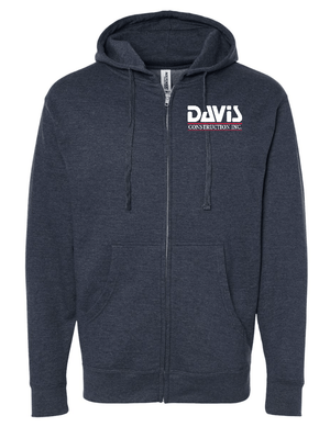 Custom Apparel - Screen Printing - Davis Construction - Hooded Zippered Sweatshirt - Davis Construction