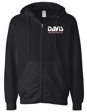 Custom Apparel - Screen Printing - Davis Construction - Hooded Zippered Sweatshirt - Davis Construction