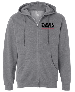 Custom Apparel - Screen Printing - Davis Construction - Hooded Zippered Sweatshirt - Davis Construction