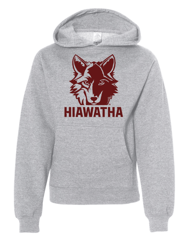 Custom Apparel - Screen Printing - Hiawatha PTO - Youth Unisex Hoodie - Grey - Hiawatha PTO