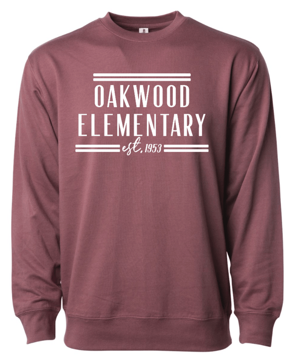 Custom Apparel - Screen Printing - Oakwood Elementary - Est. 1953 Lightweight Sweatshirt - Oakwood Elementary
