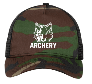 Custom Apparel - Screen Printing - Okemos Archery - New Era Camo Embroidered Trucker Hat - Okemos Archery Winter 2022