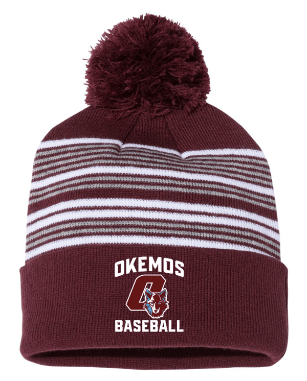 Custom Apparel - Screen Printing - Okemos Baseball - Sportsman - 12" Striped Pom - Pom Knit Beanie - Okemos Baseball FL Trip