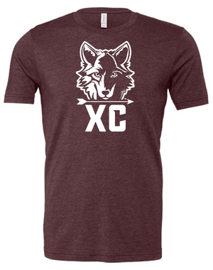 Custom Apparel - Screen Printing - Okemos Cross Country - Heather Maroon Unisex Shirt XC Wolf Head Design - Okemos Cross Country